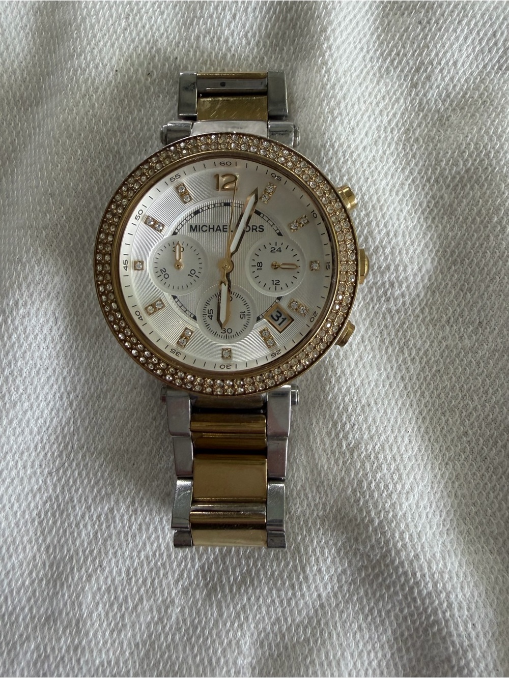 Michael Kors Two-Tone Gold & Silver Crystal-Trim Women's Chronograph Watch